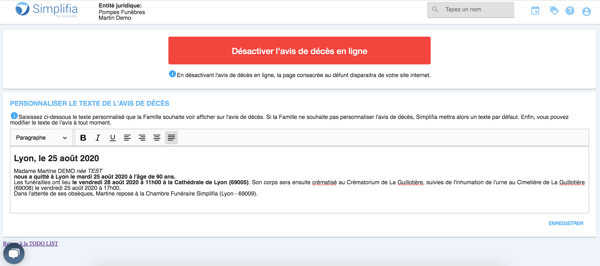 Personnalisation texte avis de décès 3
