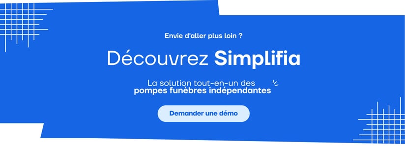 Bannière Simplifia : demander une démo de la solution tout-en-un pour pompes funèbres
