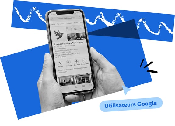 Fiche Google d'une entreprise de pompes funèbres affichée dans les résultats de recherche sur smartphone