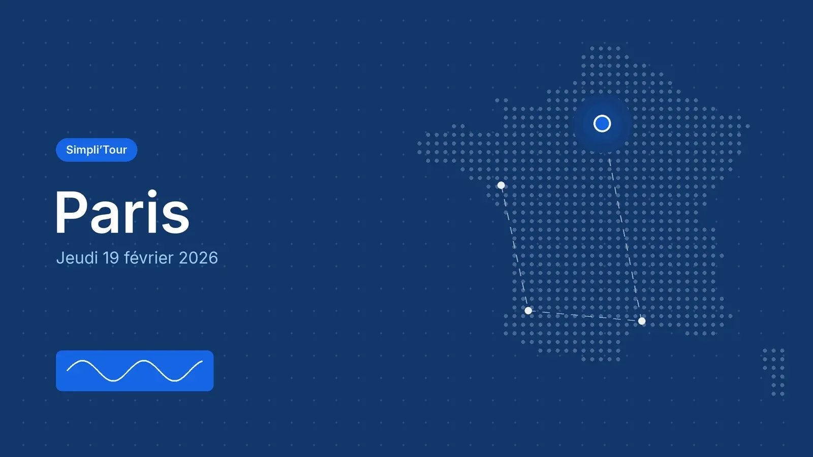 Simpli’Tour Paris, jeudi 19 février 2026, sur la carte de France de la tournée